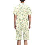Hand drawn sea turtle fish pattern Men's V-Neck Short Pajama Set