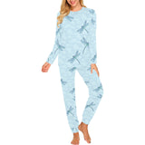 Dragonfly pattern blue background Women's All Over Print Pajama Set