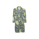 Cute owls leaves pattern Men's Long Sleeve Belted Night Robe
