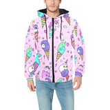 Cute ice cream cone animal pattern Men's Padded Hooded Jacket
