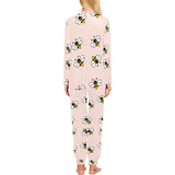 Cute bee flower pattern pink background Women's All Over Print Pajama Set