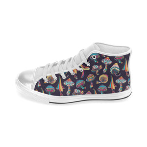 Colorful mushroom pattern Women's High Top Canvas Shoes White