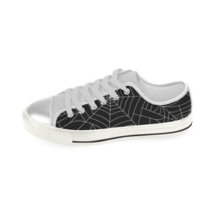 Spider web pattern Black background white cobweb Women's Low Top Canvas Shoes White