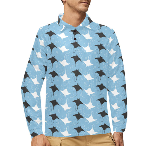 Stingray Pattern Print Design 03 Men's Long Sleeve Polo Shirt