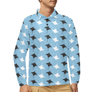 Stingray Pattern Print Design 03 Men's Long Sleeve Polo Shirt