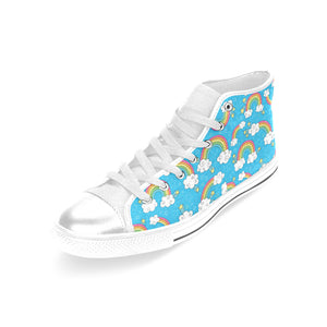 Rainbows Sky Clouds Pattern Women's High Top Canvas Shoes White