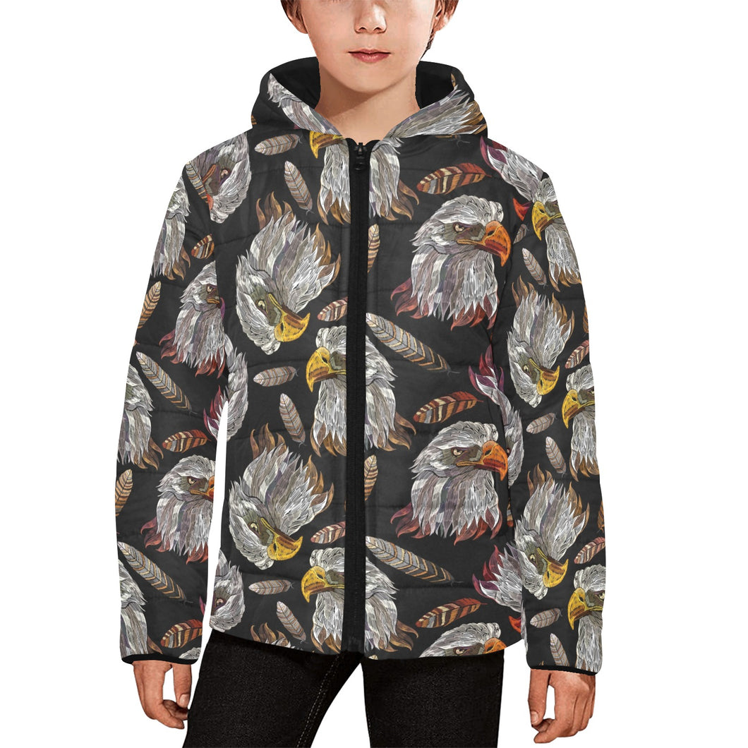 Eagle Pattern Print Design 05 Kids' Boys' Girls' Padded Hooded Jacket