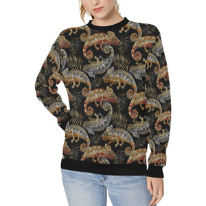 Chameleon lizard tropical leaves palm tree Women's Crew Neck Sweatshirt
