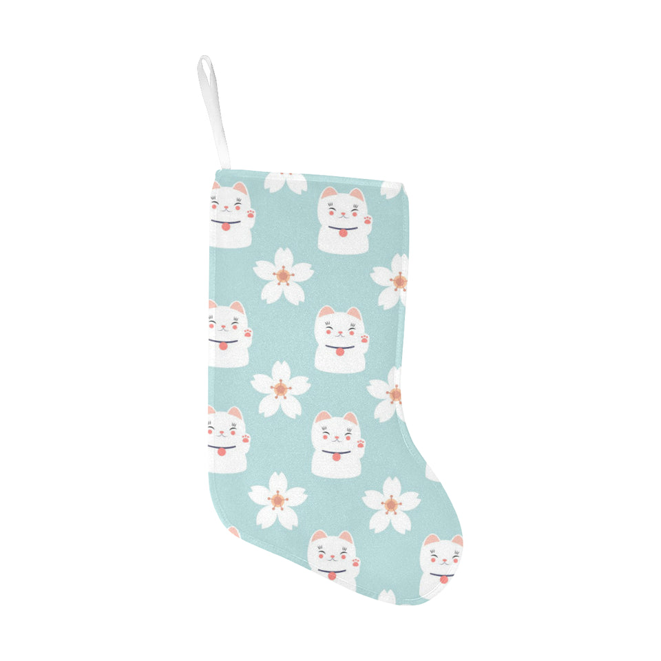 Maneki neko cat sakura Christmas Stocking