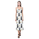 Christmas tree holly snow star pattern V-Neck Open Fork Long Dress