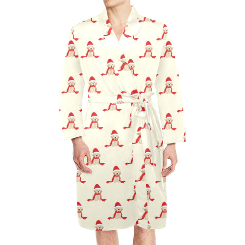 Golden Retriever Pattern Print Design 01 Men's Long Sleeve Belted Night Robe