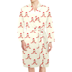 Golden Retriever Pattern Print Design 01 Men's Long Sleeve Belted Night Robe