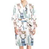 lama Alpaca cactus hand drawn pattern Men's Long Sleeve Belted Night Robe