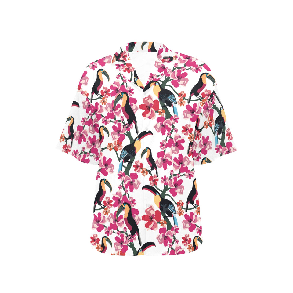 Toucan flower design pattern Women's All Over Print Hawaiian Shirt