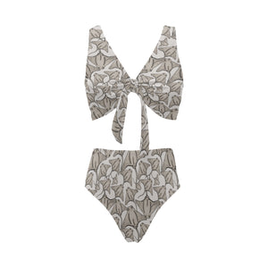 Stingray Pattern Print Design 05 Chest Bowknot High Waisted Bikini Swimsuit