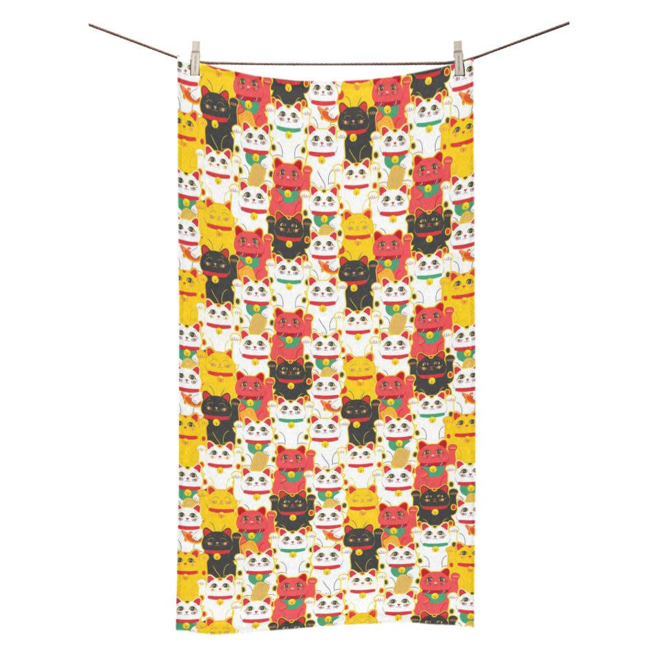 Colorful Maneki neko cat pattern Bath Towel