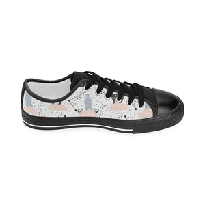 Polar bears star poka dot pattern Kids' Boys' Girls' Low Top Canvas Shoes Black