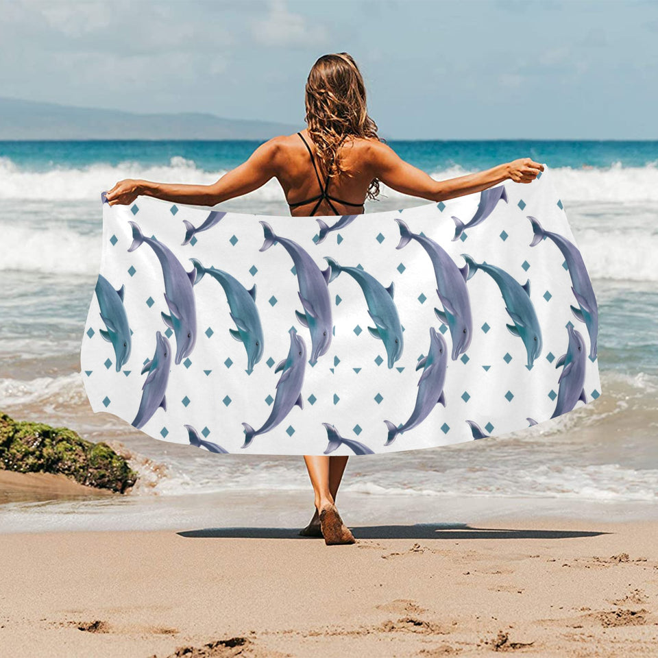 Dolphins pattern dotted background Beach Towel
