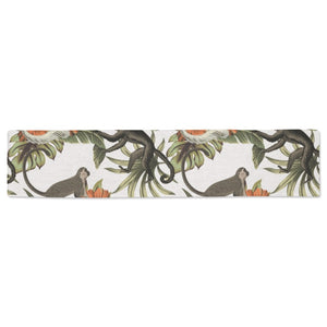 Monkey red hibiscus flower palm leaves floral patt Table Runner