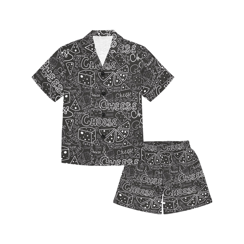 Handwritten cheese pattern Kids' Boys' Girls' V-Neck Short Pajama Set