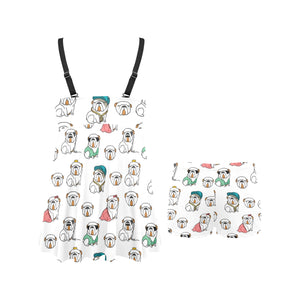 English Bulldog Pattern Print Design 03 Chest Sexy Pleated Two Piece Swim Dress