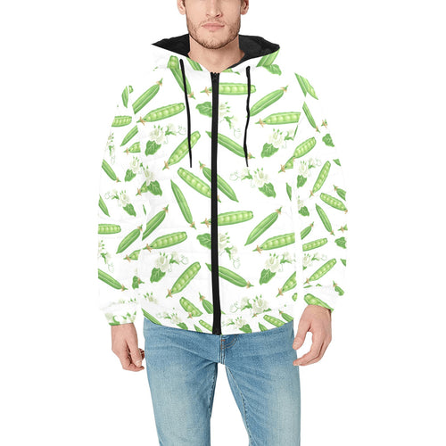 Green Peas Pattern Print Design 04 Men's Padded Hooded Jacket
