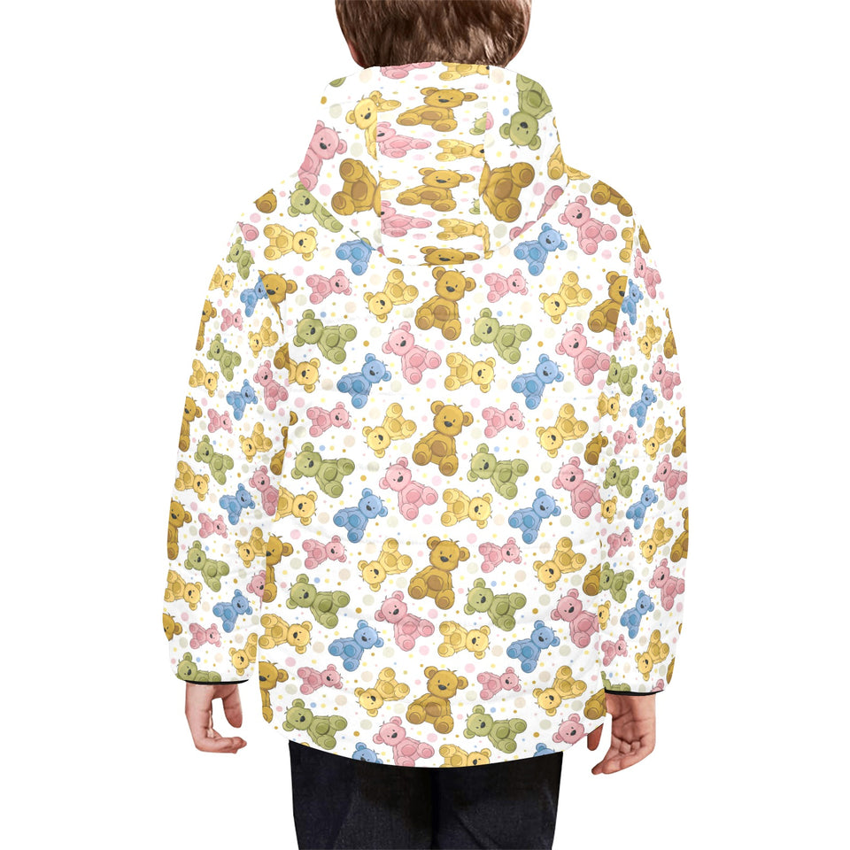 Teddy Bear Pattern Print Design 01 Kids' Boys' Girls' Padded Hooded Jacket