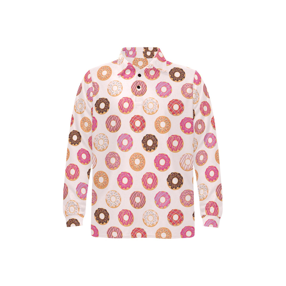 Colorful donut pattern Men's Long Sleeve Polo Shirt