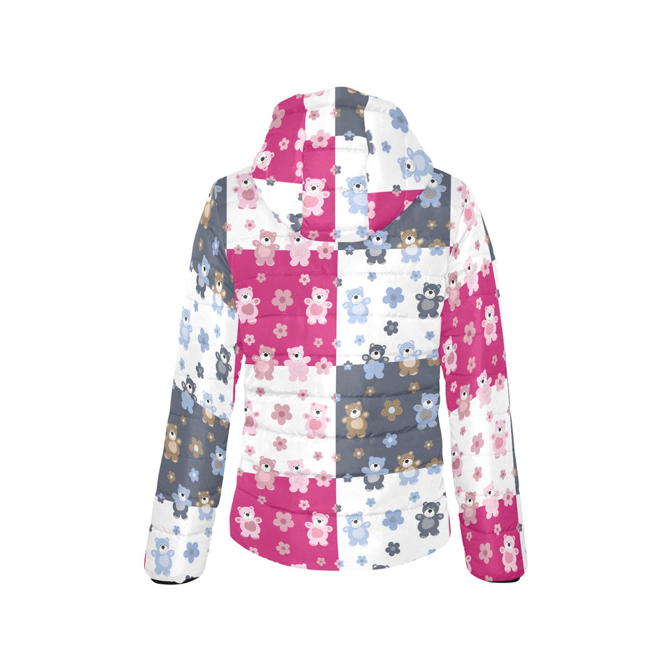 Teddy Bear Pattern Print Design 03 Women's Padded Hooded Jacket