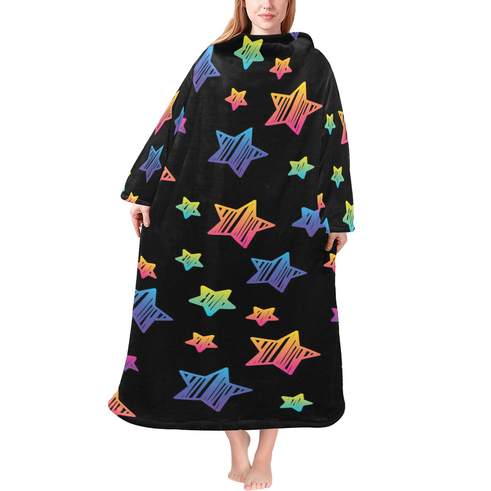 Colorful star pattern Blanket Robe with Sleeves