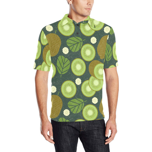 Whole sliced kiwi leave and flower Men's All Over Print Polo Shirt