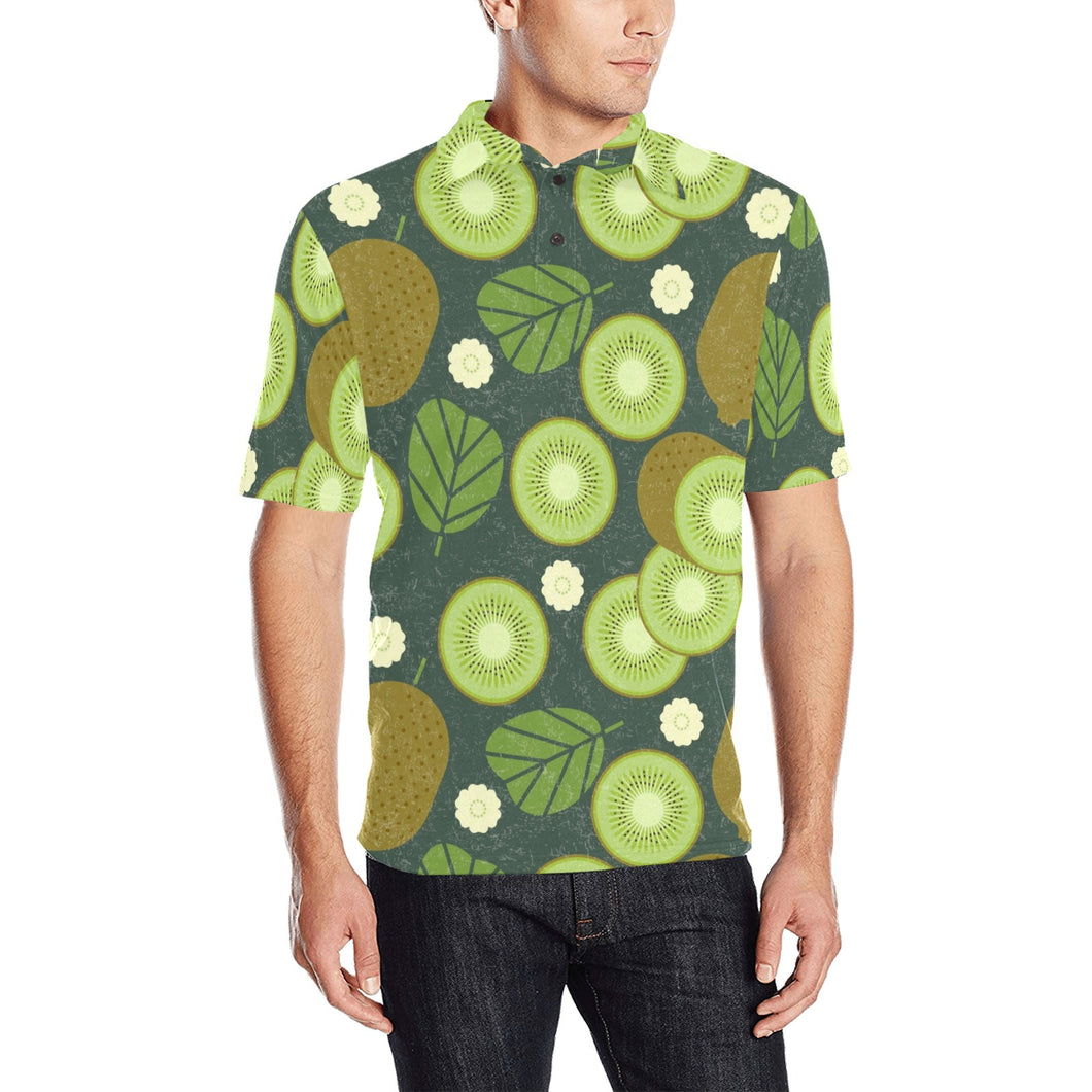 Whole sliced kiwi leave and flower Men's All Over Print Polo Shirt