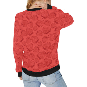 strawberry pattern red background Women's Crew Neck Sweatshirt