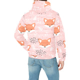 Cute fox pattern pink background Men's Padded Hooded Jacket