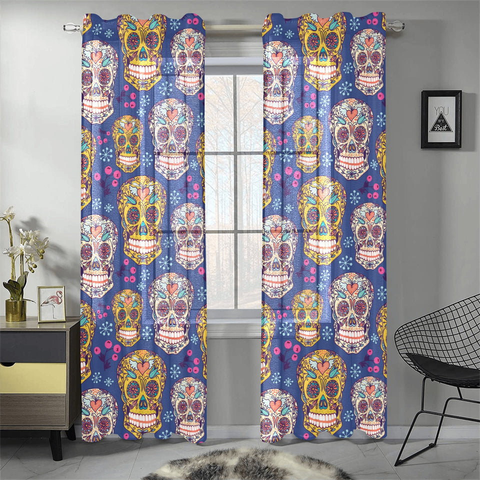Sugar skull flower pattern Gauze Curtain