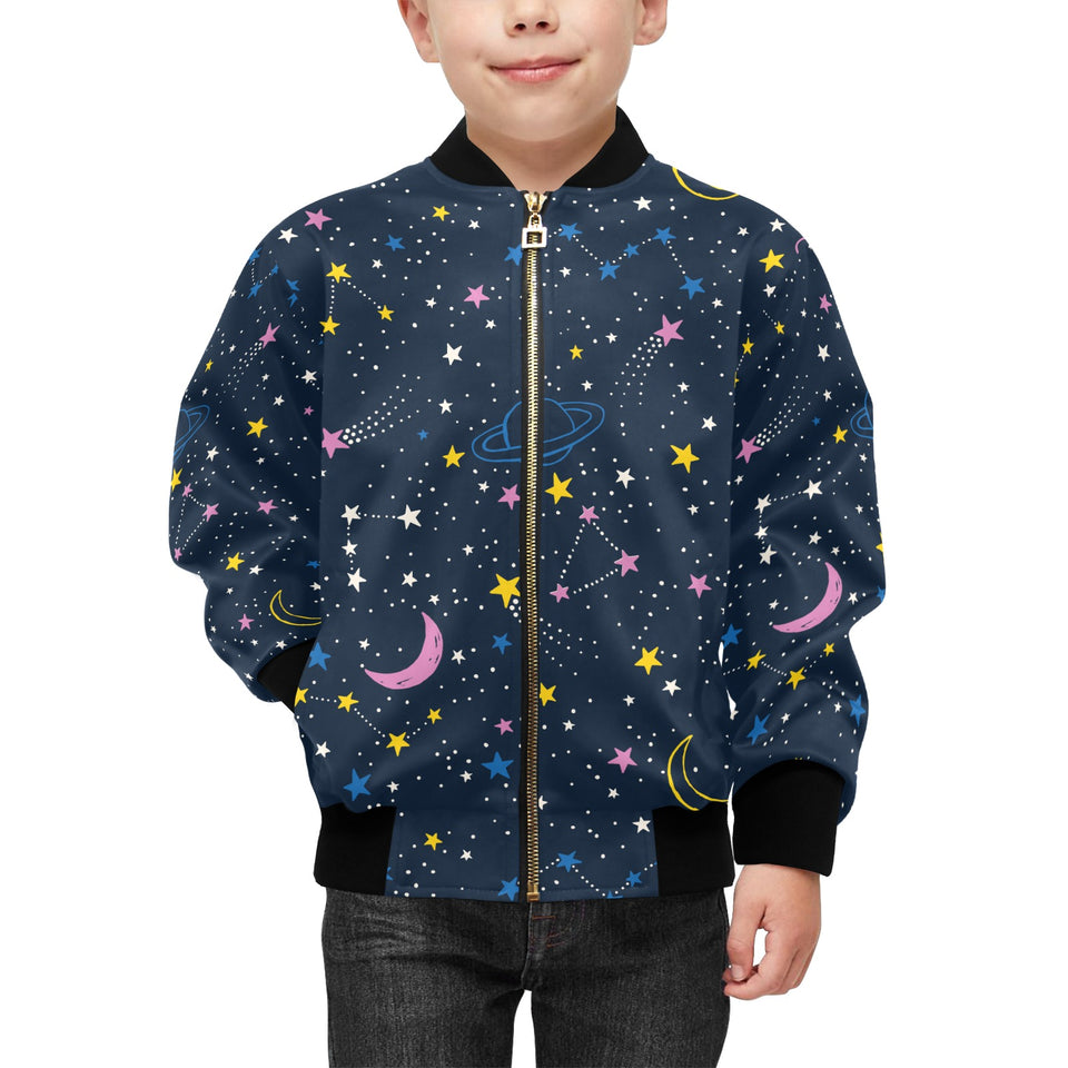 space pattern with planets, comets, constellations Kids' Boys' Girls' Bomber Jacket