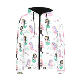 cute mermaid dolphin fish starfish pattern Men's Padded Hooded Jacket