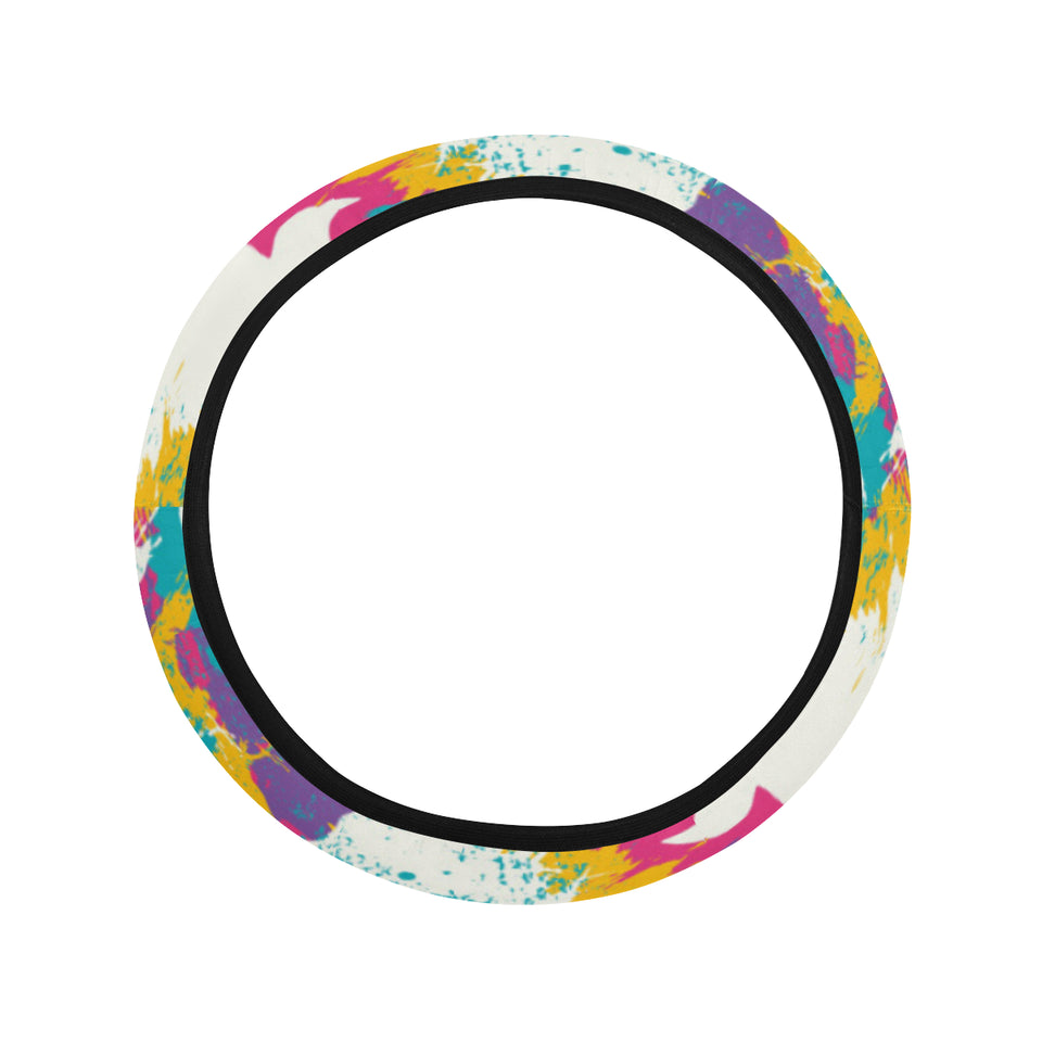 Colorful crow illustration pattern Car Steering Wheel Cover