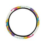 Colorful crow illustration pattern Car Steering Wheel Cover