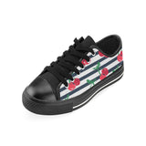 Hand drawn cherry pattern striped background Men's Low Top Canvas Shoes Black