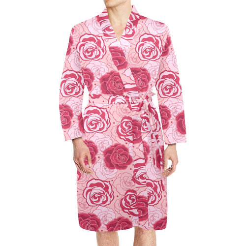 Rose Pattern Print Design 02 Men's Long Sleeve Belted Night Robe