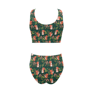 Squirrel Pattern Print Design 03 Chest Bowknot High Waisted Bikini Swimsuit