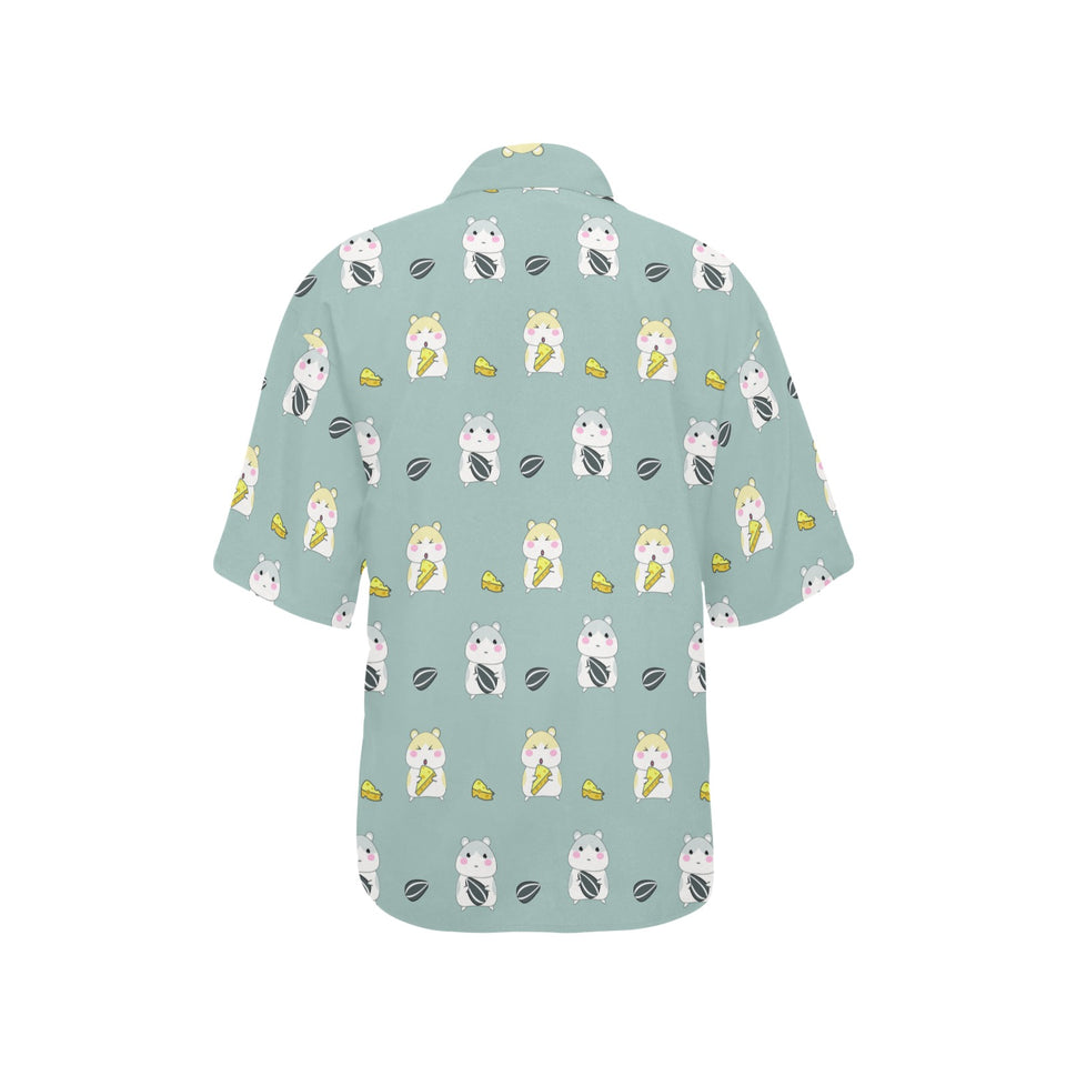 Cute hamster cheese pattern Women's All Over Print Hawaiian Shirt