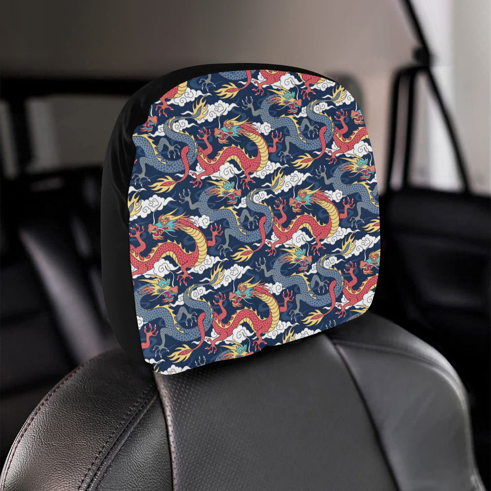 Blue red dragon cloud pattern Car Headrest Cover