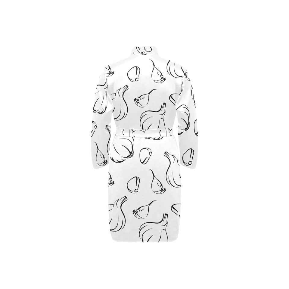 Garlic pattern black white Men's Long Sleeve Belted Night Robe
