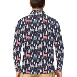 Deers Winter Christmas pattern Men's Long Sleeve Polo Shirt