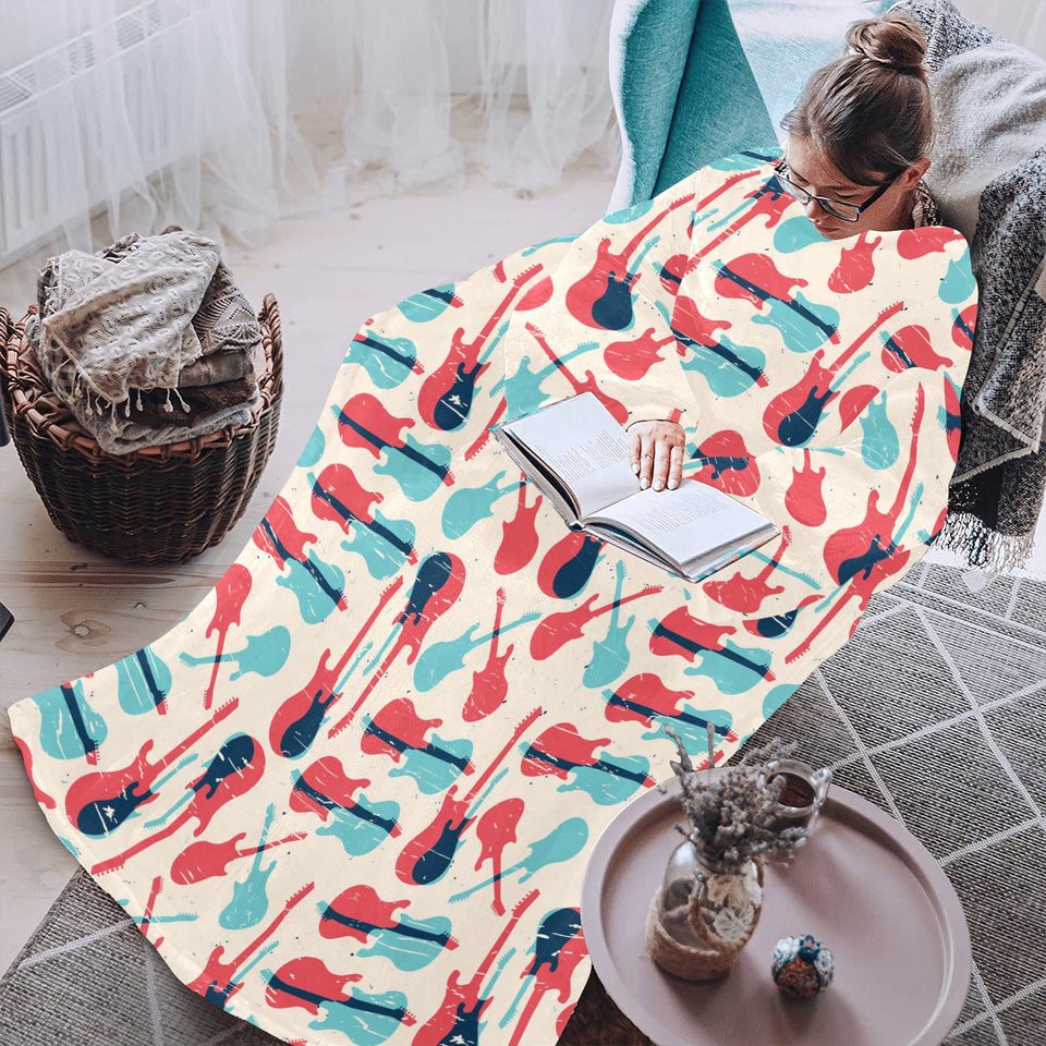 Red Blue guitar pattern Blanket Robe with Sleeves