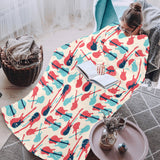 Red Blue guitar pattern Blanket Robe with Sleeves