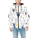 Cute sleeping sheep moon cloud pattern Men's Padded Hooded Jacket