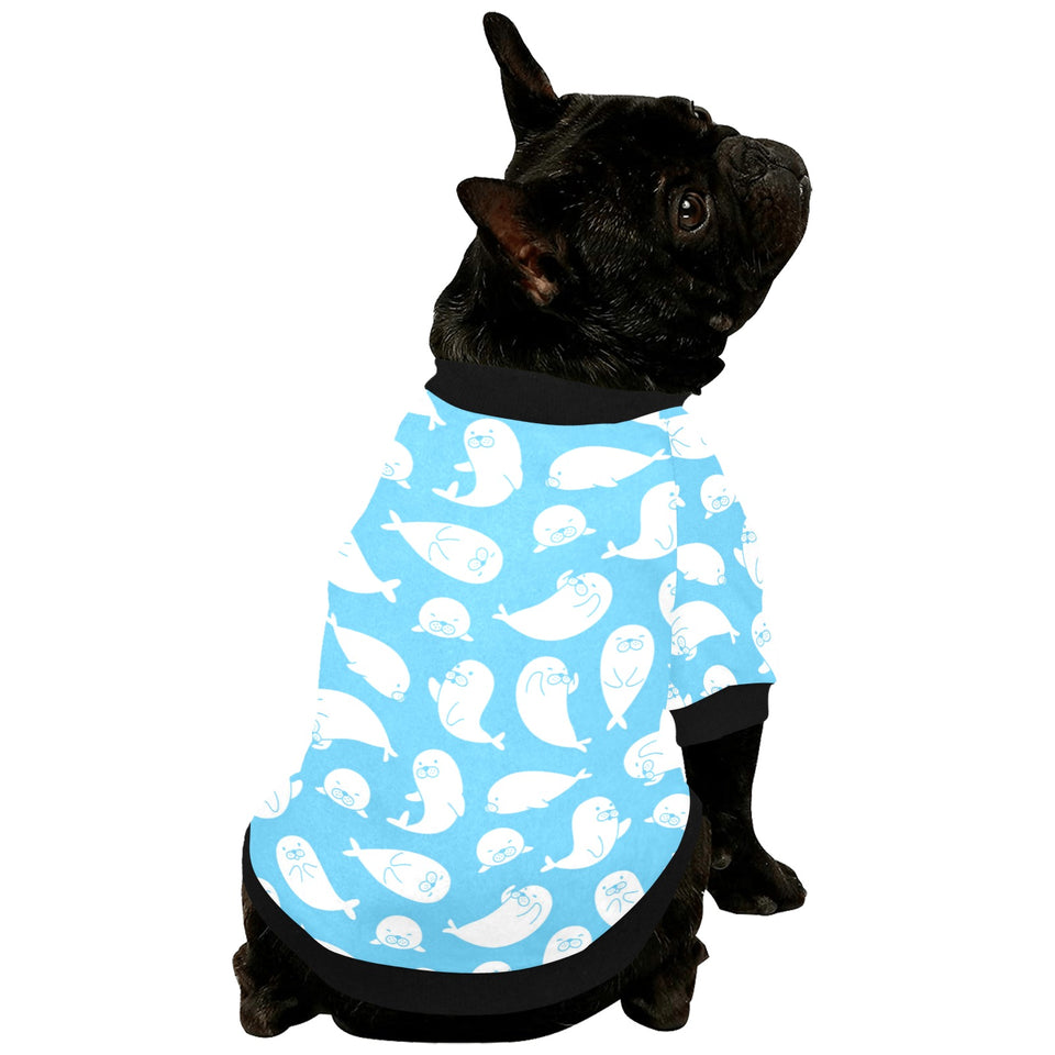 Cute white sea lion seals pattern All Over Print Pet Dog Round Neck Fuzzy Shirt